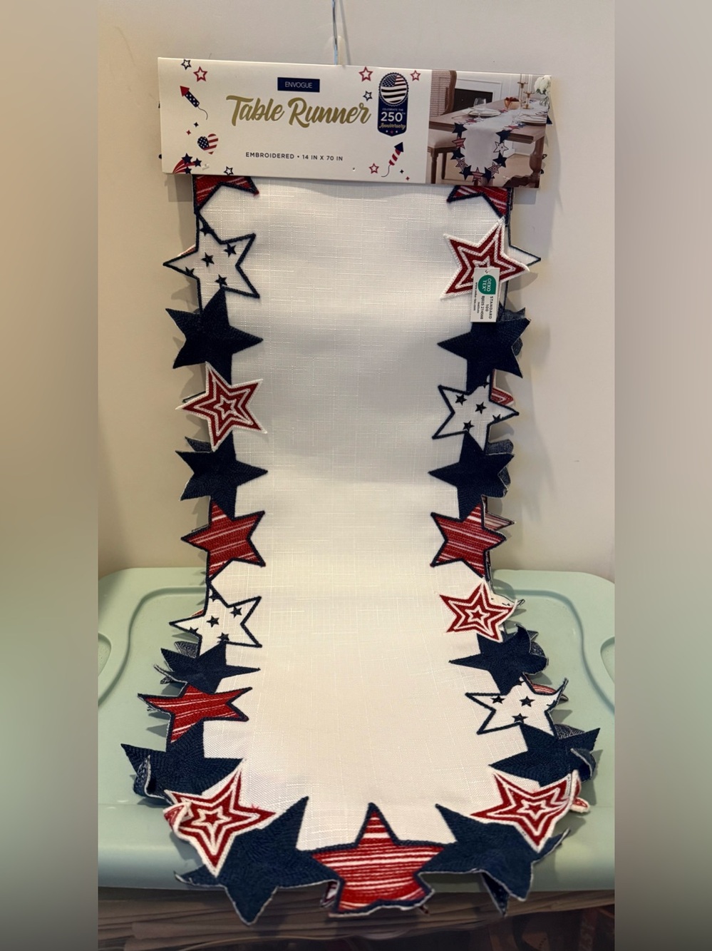 Patriotic Envogue Embroidered Stars Table Runner- NWT